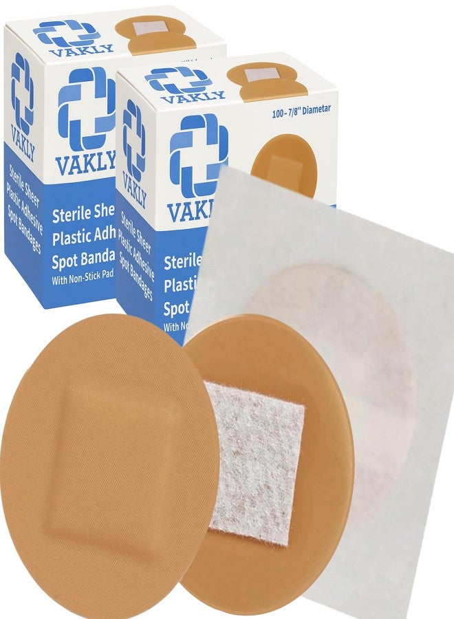 Vakly Spot Bandages 200 Plastic Adhesive Round Circle 7/8" Sterile Sheer Dot Bandage with Non-Stick Pad – for Small Wounds, Pimples, Vaccination & Blisters on Face, Hands & Arms – Packaging May Vary - Image 1
